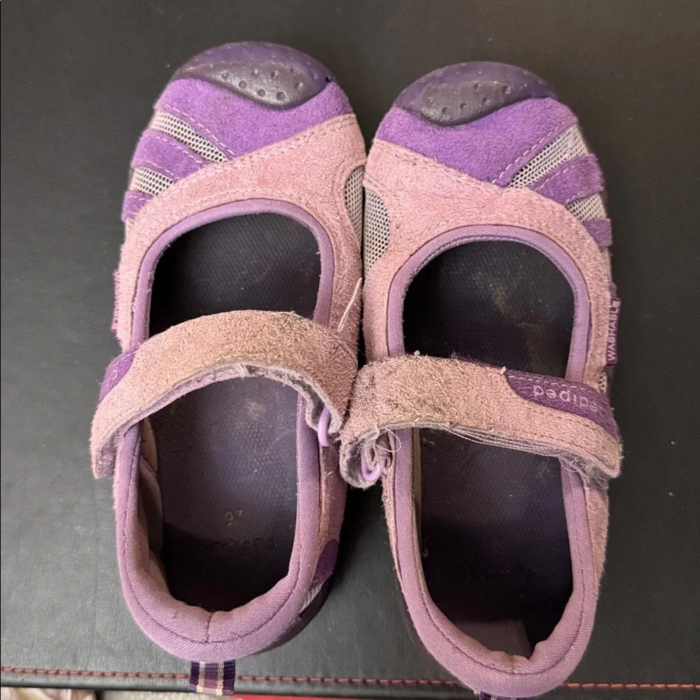 Pediped Lavender and Gray Kids Washable Sneakers size 9-9.5